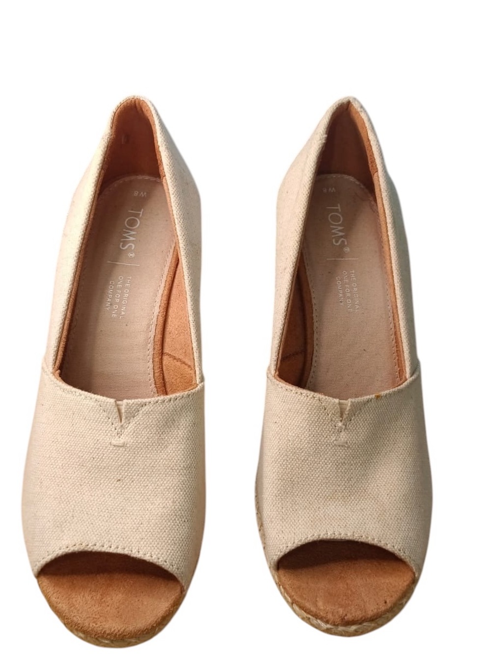 TOMS Michelle Beige Canvas Open-Toe Wedge Espadrilles